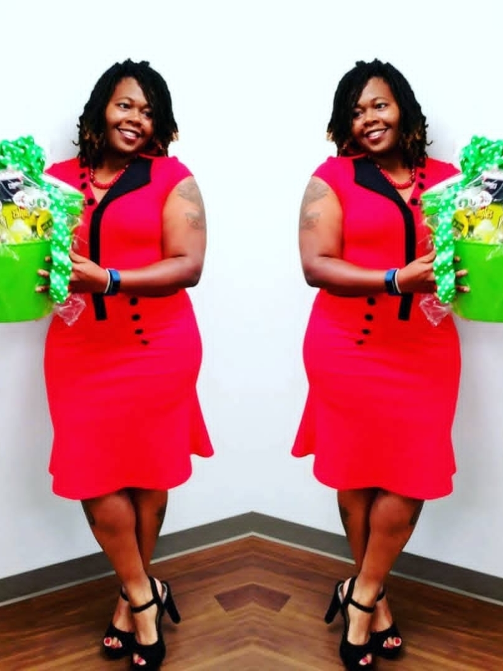 Bright Red Fit-and-Flare Dress with Black Trim